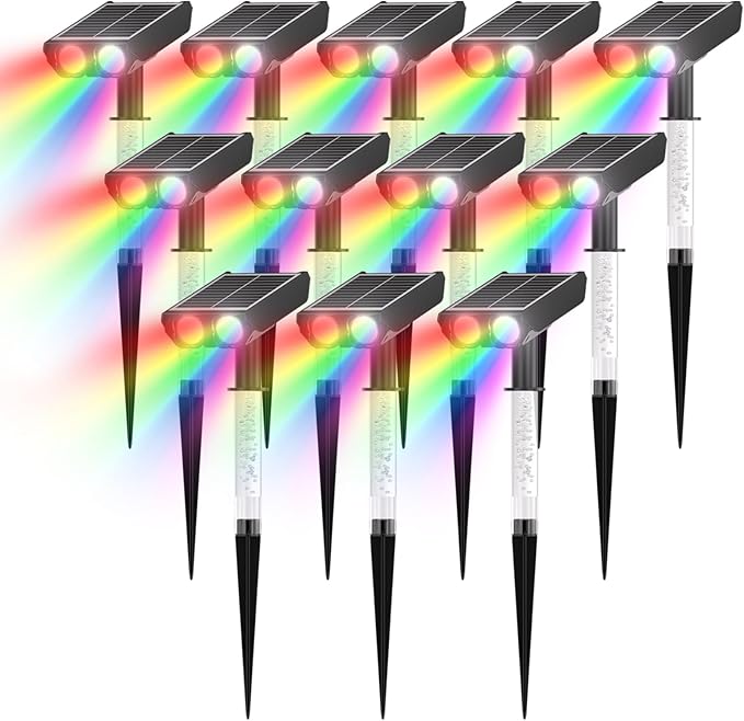 Color Changing Solar Spot Lights Outdoor with PC Light Guide Column, 8 Lighting Modes Christmas Landscape | Lumora