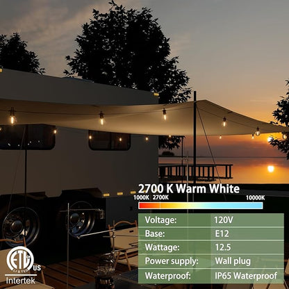 Outdoor String Lights 50ft,Led Patio Globe Lights with 27pcs Plastic Bulbs,Waterproof,Shatterproof,G40 Outdoor String Lights,34 Connectable Hanging for Backyard, Bistro, Porch, Deck, Balcony,Tent