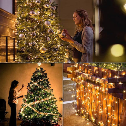 Indoor Christmas String Lights - 220 LEDs 82ft/25m Memory Function 8 Modes End-to-End Plug in Outdoor Waterproof Decorative Fairy Twinkle Xmas Lights for New Year/Tree/Wedding/Patio/Home - Warm White