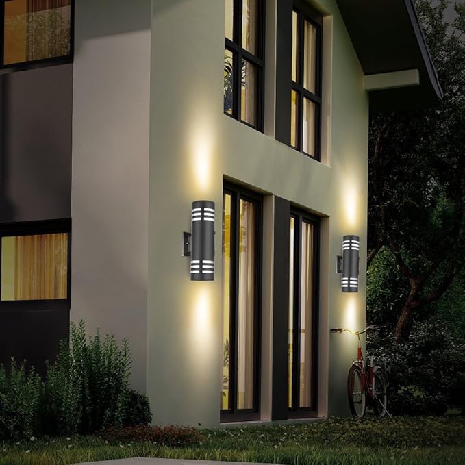 TENGXIN Outdoor Wall Light,Up and Down Cylinder Patio Porch Light,Stainless Steel 304 and Toughened Glass,Black | Lumora