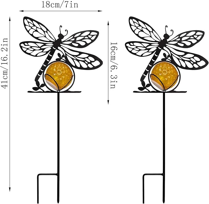 Dragonfly Solar Lights Outdoor Decorations, 2 Pack Metal Iron Solar Stake Lights for Yard, Garden, Lawn Decor