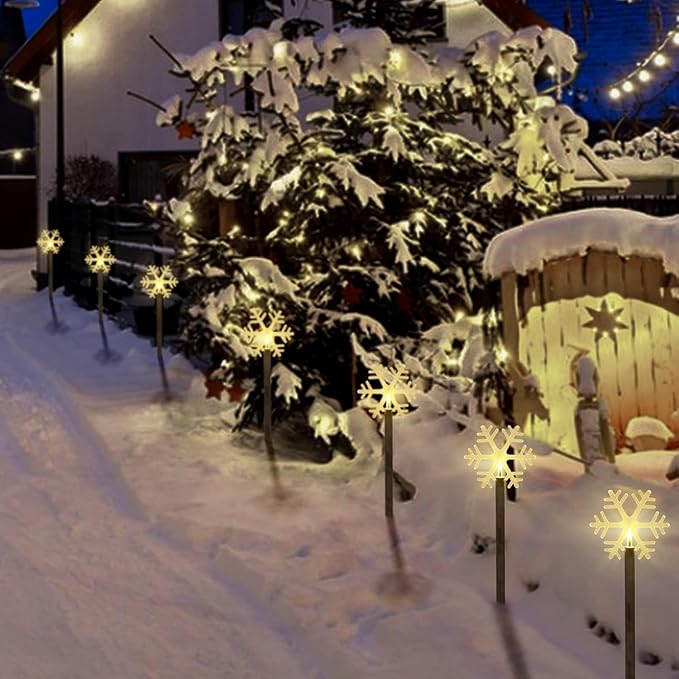 Christmas Solar Pathway Lights, Solar Snowflake Lights with Stake Landscape Outdoor Waterproof Christmas Decorations for Garden Yard Lawn Patio Walkway, 5 Pack