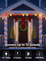 Jumbo Christmas Lights Outdoor - 16ft Multicolor LED Red & White Large Bulb with Diamond Pattern, Connectable & | Lumora
