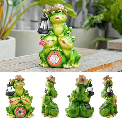 Solar Frog Family Garden Statue Figurines with Lantern & LED Light – Cute Solar Yard Decor for Lawn, Patio & Outdoor Pathway(Family Frogs)
