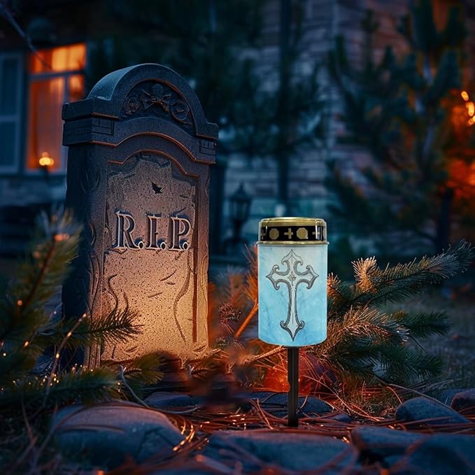 Blue Cross Solar Memorial Lights for Graves for Men Outdoor Waterproof Garden Stake Cross Lights for Grave Cemetery | Lumora