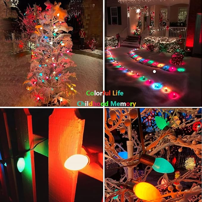 SUNSGNE C7 LED Outdoor Christmas Lights, 25ft Vintage Christmas Lights with 27 LED Plastic Colored Bulbs(2 Spare) | Lumora
