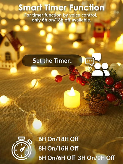 LORRYTE 2026 New Connectable 43FT Smart Voice Controlled Globe String Lights Indoor Outdoor | 100LED Warm White Fairy Lights with Remote & Timer | 12 Modes Waterproof Room Classroom Decorations