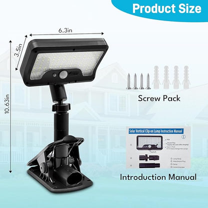 Clip On Solar Motion Lights Outdoor, Motion Sensor Outdoor Lights with 92 LEDs, 360°Rotatable Adjustable Solar Fence Lights (600 LM,6000 K), Waterproof Security Light for Deck,Gutter,Camping (4 Pack)