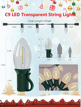 Vintage C9 LED Christmas Lights Outdoor, 25Ft LED C9 Warm White Christmas String Lights with 26 Clear Bulbs | Lumora
