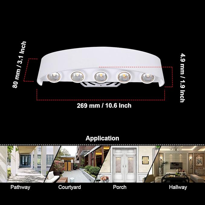 Kawell 10W Waterproof Modern Wall Sconces LED Wall Light Up Down Aluminum Wall Lamp LED Indoor Outdoor for Bedroom | Lumora
