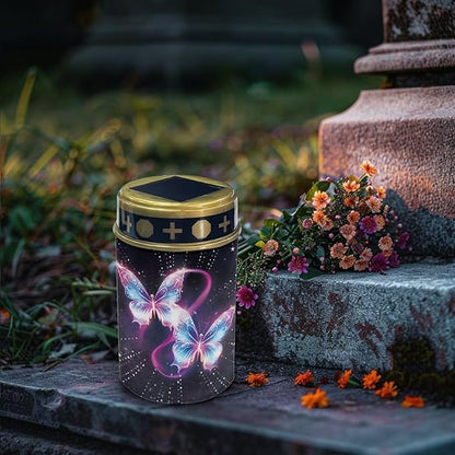 Butterfly Print Solar Lights Outdoor, Solar Pathway Lights Easy to Install, Waterproof Solar Lights for Outside Yard Garden Walkway Driveway Lawn Pathway