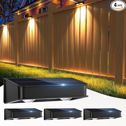 Solar Fence Lights Outdoor, 4 Pack Color Changing Fence Lights Solar Powered with 9 RGB Colors & 11 Lighting Modes, IP65 Waterproof Dusk to Dawn Fence Lights for Patio, Deck, Wall, Backyard