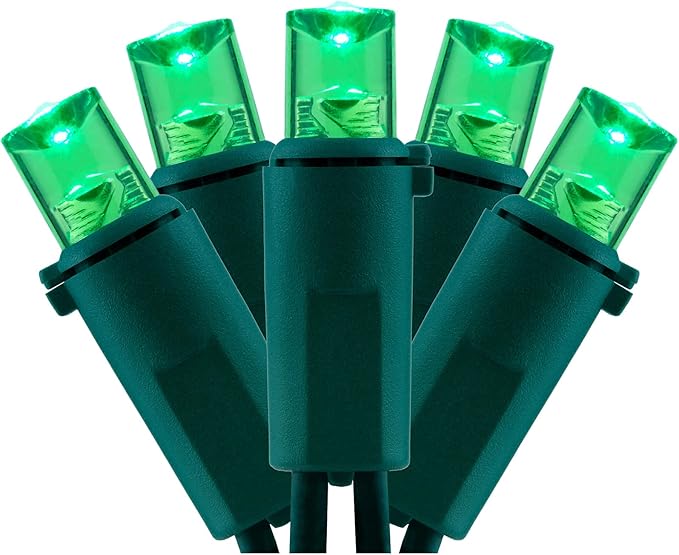 YULETIME 200 Green Wide Angle LED Christmas Lights, 66 Feet Green Wire UL Certified 5mm Holiday String Light Set (Green)