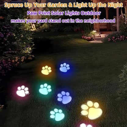4 Pack Paw Print Solar Light Outdoor,Solar Dog Paw Light for Garden Decorations,IP65 Waterproof Solar Powered Yard Cat Puppy Lights for Lawn Pet Cemetery Pathway Patio Pet Lovers (Colored Light)