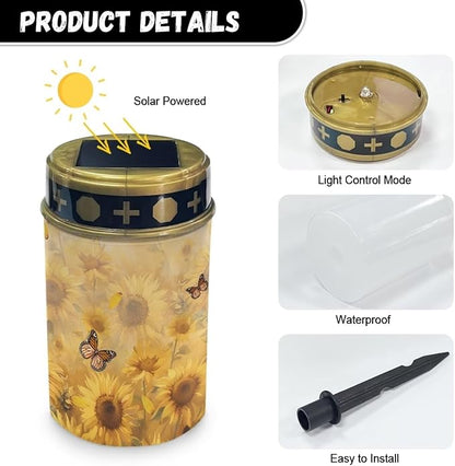 Sunflower Butterfly Solar Lights Outdoor Waterproof Garden Light Stake Flameless Yard Solar Lights Fashion Grave Memorial Lamp for Desk Deck Pathway Tombstone Garden Lighting
