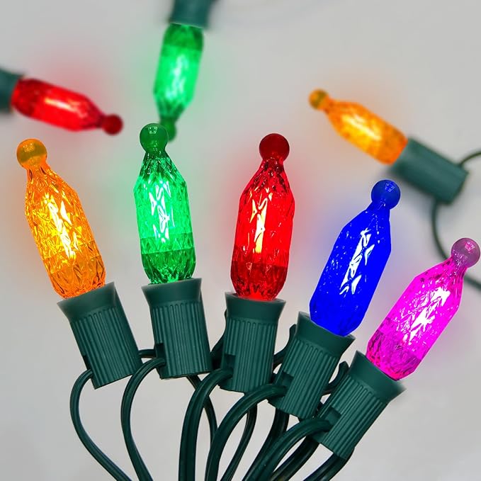 SUNSGNE 25FT Colored Christmas Lights with 25 LED Diamond Shatterproof Multicolor Bulbs, Colorful Christmas Lights for Patio Yard Porch Balcony Gazebo Xmas Decorations, E12 Socket