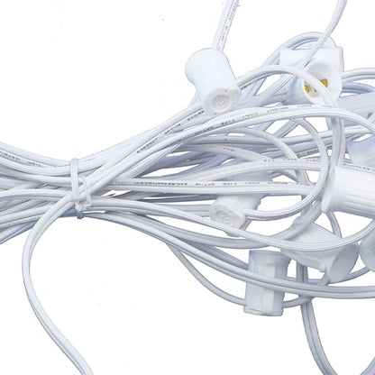 EST. LEE DISPLAY L D 1902 Outdoor Patio String Light Cords with Male & Female Plugs Green & White Wire 12in Spacing Sockets, 25FT Length (White, C7 - E12)