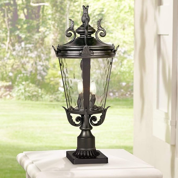 John Timberland Marseille Rustic Vintage Outdoor Post Light with Pier Mount Textured Black Metal 27" Clear Hammered | Lumora