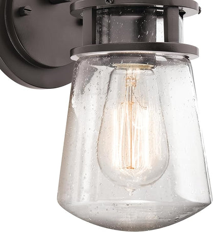 Kichler Lyndon 11.25" Wall Sconce in Architectural Bronze, 1-Light Indoor Outdoor Wall Light with Clear Seeded, (11.25" H x 5" W), 49444AZ