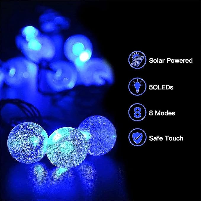 Lezonic Halloween Decorations Solar Lights,Solar Light Outdoor Waterproof with 8 Lighting Modes 7M/ 24 Ft,50 LED Solar Outdoor String Lights for Tree,Garden,Patio,Party,Festival (Blue)