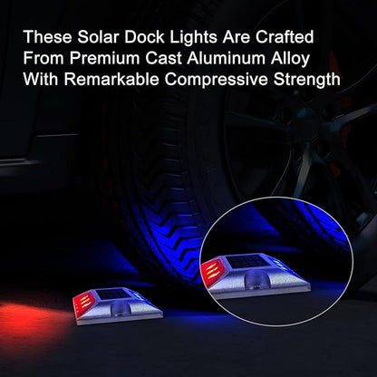 Aolyty Solar Driveway Lights Outdoor, Bright Solar Dock Lights, LED Warning Light Reflective Road Marker Steady Light IP65 Waterproof for Deck Sidewalk Stair Step Pathway (Red & Blue, 4 Pack)