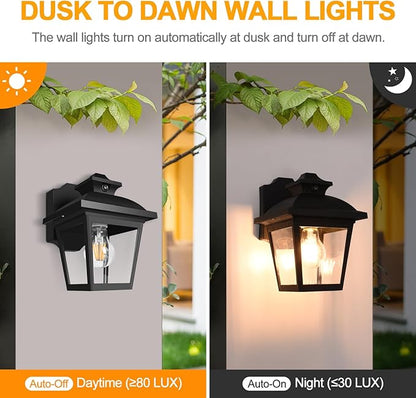 FUDESY Dusk to Dawn Outdoor Wall Lantern, Exterior Sensor Porch Light Wall Mount with LED Bulb, Waterproof Anti-Rust Wall Sconce Lighting , Black Outside Light Fixtures for Hose, Front Door, Garage