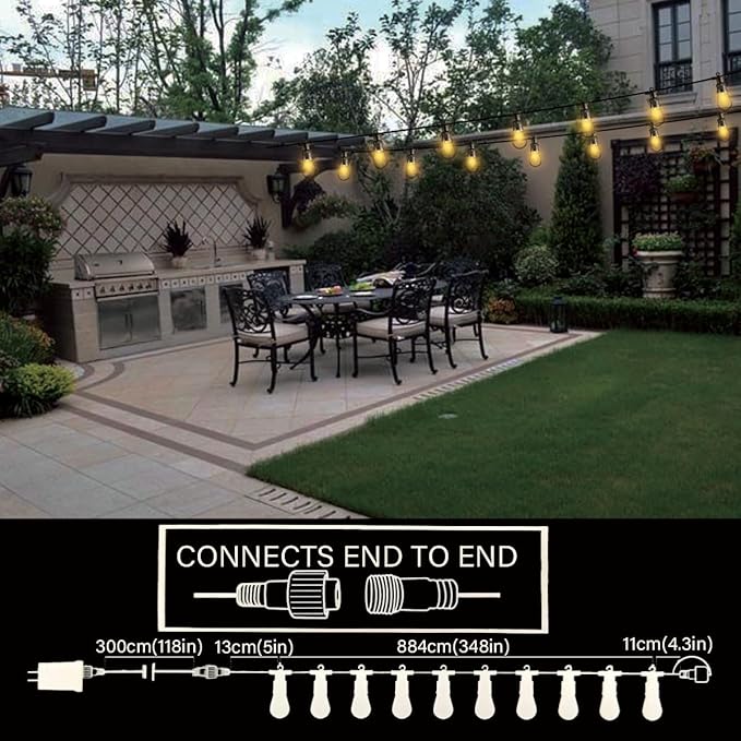 LAMPHOME 30FT Outdoor String Lights Commercial Grade Weatherproof Strand, 10 Edison Vintage Bulbs,ETL Listed | Lumora