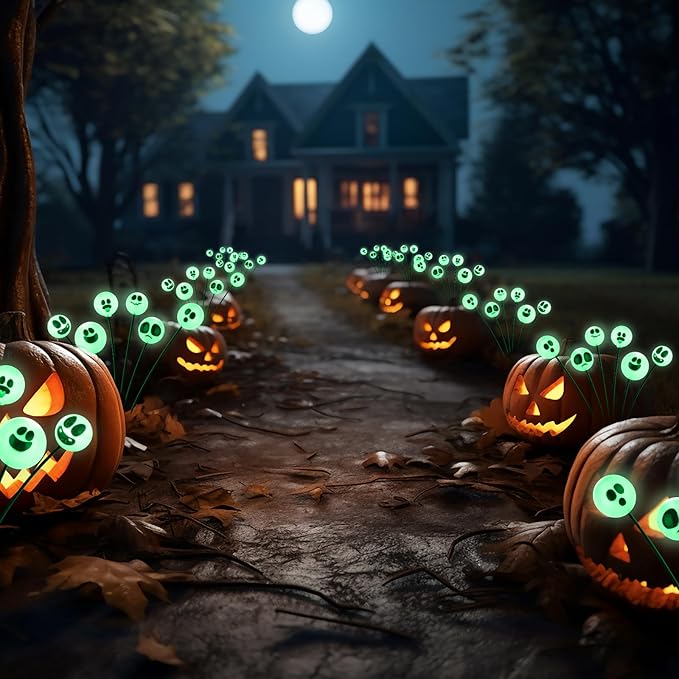 Tuanse 2 Pcs Outdoor Halloween Decorations Waterproof Halloween Solar Lights Scary Ghost Lights for Garden Yard Lawn Pathway (Green)