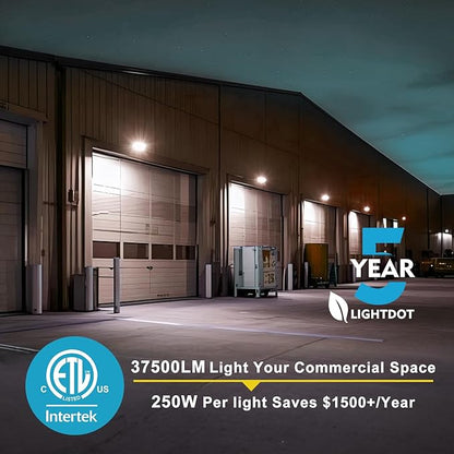 Lightdot 2Pack 250W LED Wall Pack Lights, 100-277v Dusk to Dawn Photocell | 37500Lm(150Lm/W) 5000K IP65 Outdoor Flood Lighting for Yard,Warehouse,Factory,Building,Garage, ETL(Height:20~40ft)