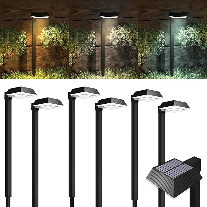 Sunco 6 Pack 2W Solar Sidewalk Dusk to Dawn Outdoor Backyard Walkway Garden Driveway Landscape Waterproof Patio Yard Lawn Super Bright Path Lights, 100 Lumens, 3CCT 3000K/5000K/7000K, Non-Dimmable.