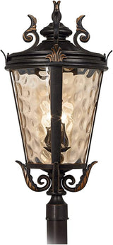 John Timberland Marseille Vintage Outdoor Post Light Fixture Veranda Bronze Scroll 33 1/2" Champagne Hammered Glass | Lumora