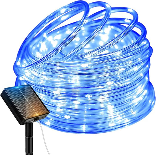 btfarm Solar Rope Lights Outdoor, 120LED 46FT Solar String Lights Outside Waterproof, 8 Lighting Modes Tree Tube Fairy Light Solar Powered for Garden Christmas Yard Party Decorations, Blue