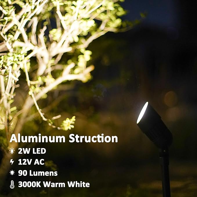 Low Voltage Spotlights 4PK Landscape Lighting Kits 2W 90 Lumen 12V AC Outdoor LED Spot Lights Warm White Light with | Lumora