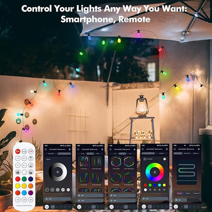 Outdoor String Lights Waterproof Patio Light 52FT 20 RGBW Dimmable LED Bulbs, Shatterproof Outside Hanging Color Changing Lights for Backyard Party Garden Porch Balcony (52FT)