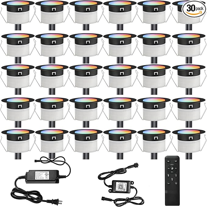 FVTLED LED Deck Lights Kit, 30pcs Φ1.22 WiFi Smart Phone Control Low Voltage Recessed RGBW Deck Lighting Waterproof | Lumora