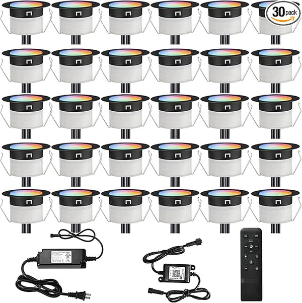 FVTLED LED Deck Lights Kit, 30pcs Φ1.22 WiFi Smart Phone Control Low Voltage Recessed RGBW Deck Lighting Waterproof | Lumora