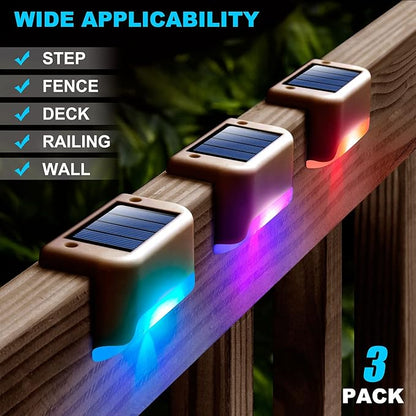 DenicMic Solar Deck Lights Outdoor, 3 Pack Waterproof Led for Outdoor Decks, Railing,Stairs, Step, Fence, Yard, and Patio(Color Changing)