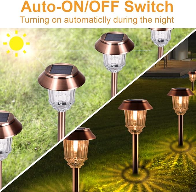 XMCOSY+ Solar Pathway Lights Dimmable - 4 Pack Outdoor Garden | 6 Pack Solar Pathway Lights Waterproof