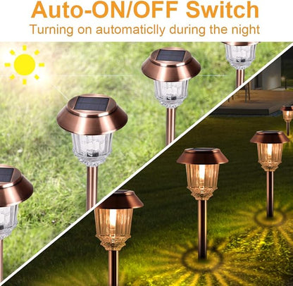 XMCOSY+ Solar Pathway Lights Dimmable - 4 Pack Outdoor Garden | 6 Pack Solar Pathway Lights Waterproof