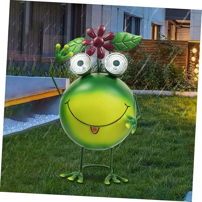 SUPVOX Solar Frog Garden Light Outdoor Decoration High-Efficiency Solar Pathway Lamp with Wrought Iron Design for Lawn Patio and Landscape Lighting