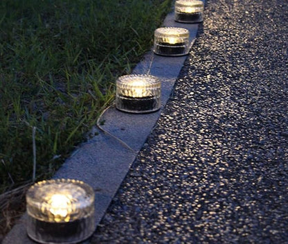 Solar Brick Light Glass Brick Light Round Ice Cube Solar Lights LED In-ground Buried Brick Landscape Path Light for Garden Courtyard Pathway Patio Pool Pond Outdoor Decoration,2 Pack Warm White