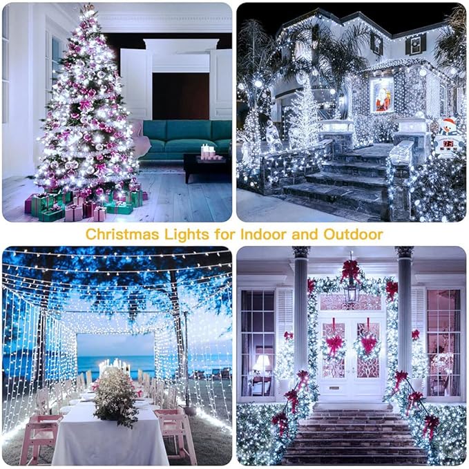 String Lights Fairy Lights 66 Feet 200 LED with Multi Flashing Modes Controller, Waterproof LED Lights Decorations for Bedroom, Wedding, Party, Garden, Patio, Indoor Outdoor Occastions (White)
