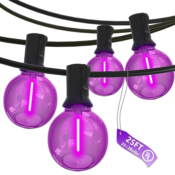 SUNSGNE G40 LED Purple Lights Outdoor, 25 Feet Halloween Purple String Lights with 25 Count Bulbs for Halloween | Lumora