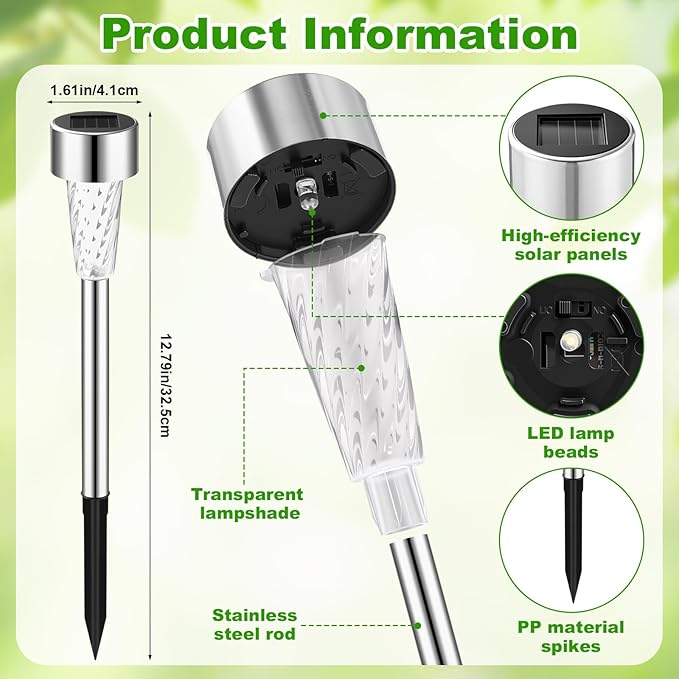 50 Pack Solar Pathway Lights Outdoor Bulk, Stainless Steel LED Path Lights, Weather Resistant Solar Stake Light with Auto On/Off Sensor for Lawn, Patio, Driveway, Walkway, Garden Path