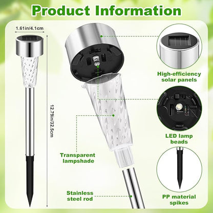50 Pack Solar Pathway Lights Outdoor Bulk, Stainless Steel LED Path Lights, Weather Resistant Solar Stake Light with Auto On/Off Sensor for Lawn, Patio, Driveway, Walkway, Garden Path