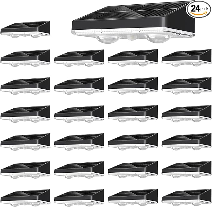 NIORSUN Solar Fence Lights,24 Pack Solars Deck Light,Warm White Color,Outdoor Bulb Waterproof Led IP65,Power Patio Lamp with Lenses for Outside/Backyard/Railing/Yard(Black)