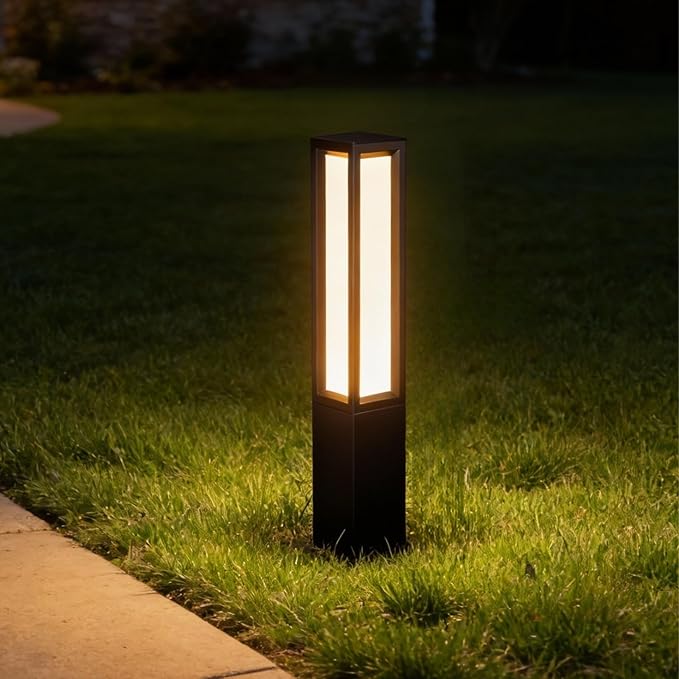 SkyGlow 26" Bollard Light, 120V/12V Aluminum LED IP65 Waterproof Outdoor Modern Landscape Path Lights 3000K Curb Appeal Hardwired for Garden Pathway Lawn Patio Courtyard Driveway Commercial