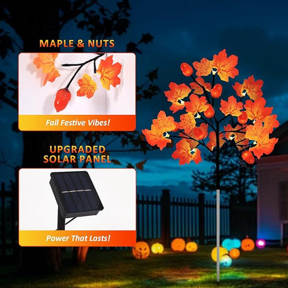 Fall Decorations Outdoor, 4-Pack 80LED Maple Leaf Acorn Yard Stake Lights, Waterproof Solar Fall Lights Thansgiving Decorations Outdoor for Yard, Garden, Pathway Harvest Holiday Fall Decor