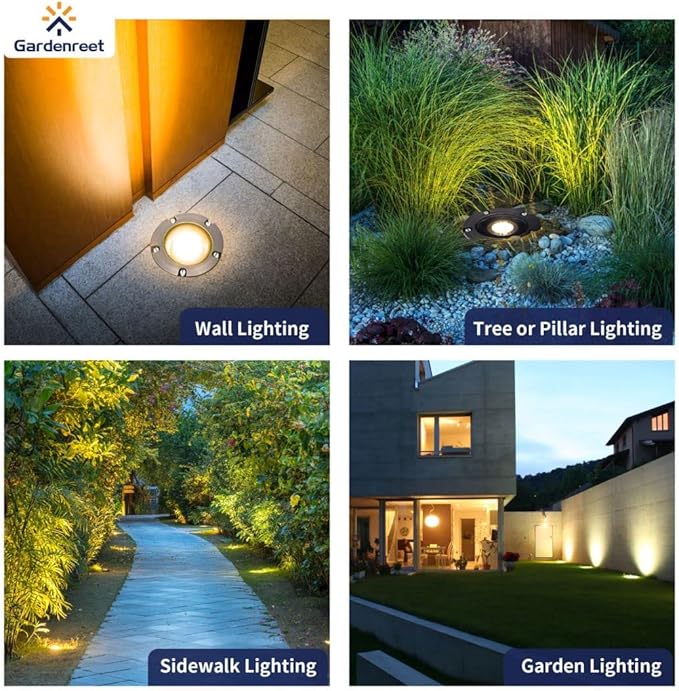 Gardenreet Brass Low Voltage In Ground Lights Kit(6 Pack) with 150W Transformer & MR16 Bulb & 100Feet Wire & | Lumora