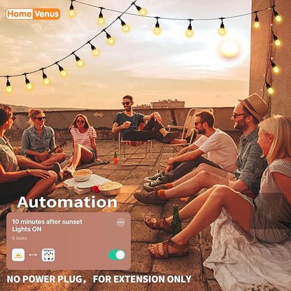 HVS Smart Outdoor String Lights (Without Power Plug ),LED 24Ft-12 Bulbs Tunable Dimmable Warm White Cafe Patio Lights,APP Control 2.4GHz WiFi Waterproof Acrylic Diamond Bulb Work with Alexa Google